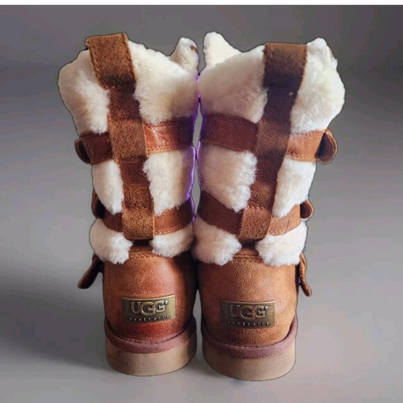 UGG Women size 7 Becket Leather & Shearling Mid-Calf Boots Chestnut Brown - Picture 4 of 6